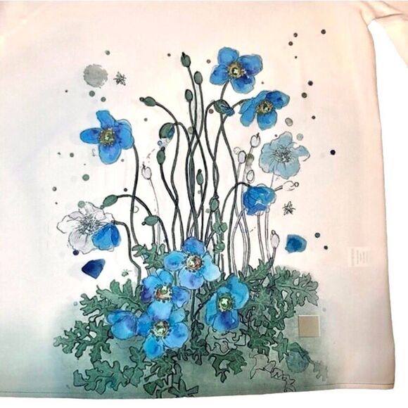 Top and Bottom Outfit with Floral Print in Cream/Blue/Green Women’s Large - Picture 3 of 13